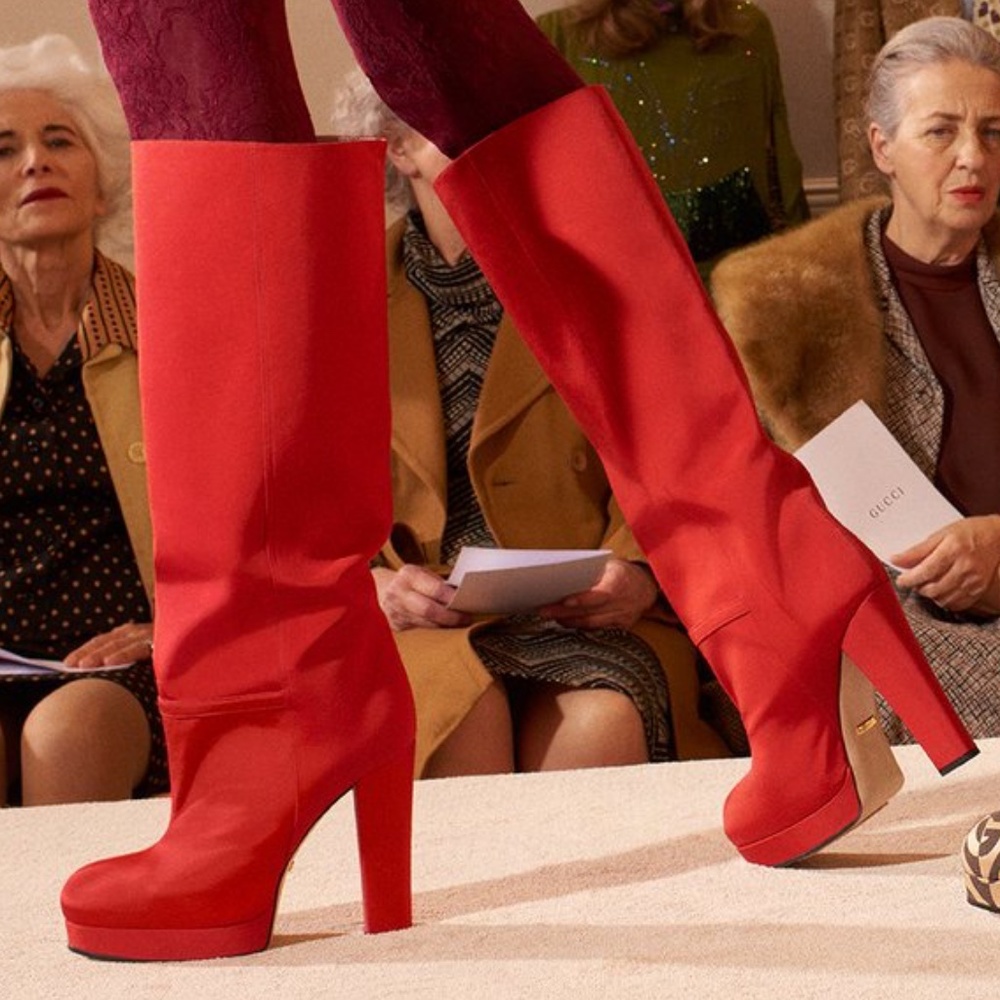 Gucci Red Over-the-Knee Platform Boots with Block Heel